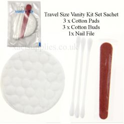 Hotel Travel Size Hospitality Vanity Kit Set: 3 Cotton buds, 3 Cotton Pads & Nail File
